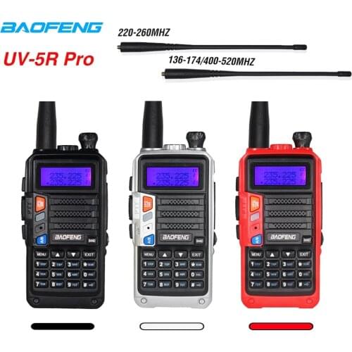 Baofeng UV-5R Pro Tri-Band Radio Power 8W 2800mAh HF Transceiver Includes 220-260MHz Antenna Portable Amateur Ham Two-way Radio
