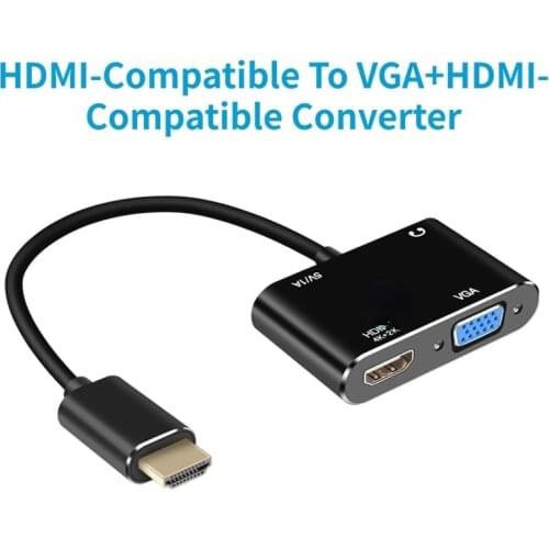 HDMI-Compatible ToVGAHDMI-Compatible Female Double Screen Display Converter Adapter for TV Projector Laptop HDMI-Compatible