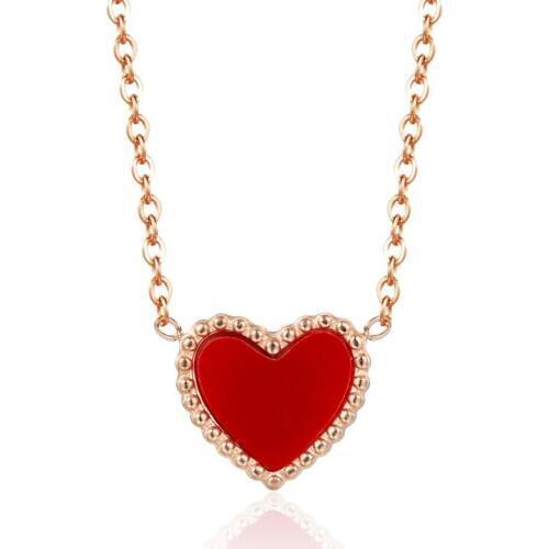 Classic Double Sided Design Exquisite Lace Heart Shell Necklace Pendant Stainless Steel Rose Gold Color Love Necklace For Women