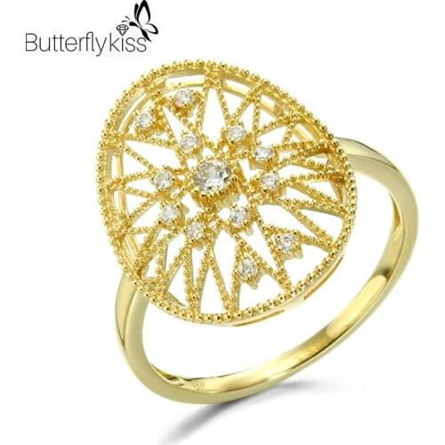 BK 9K Yellow Gold Rings For Women Genuine Gold 585 Vintage Stars Shape Fashion Simple Luxury Jewelry Anniversary Party Gifts