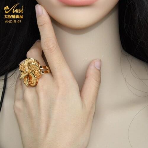 Womens Gold Ring Dubai Gold Plated Jewelry Flower Ring Resizable Fashion 2021 Big Designer Chunky Turkish Rings Gift Female