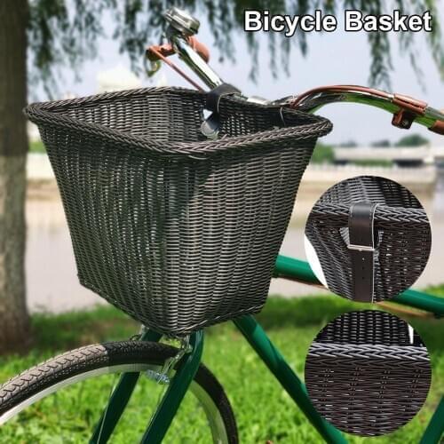 Bicycle Basket Bike Wicker Rattan bag D-Shaped Waterproof Bike Scooter Front Handlebar Storage Shopping Cargo Container