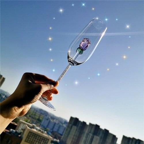 Creative Crystal Glass Cup Rose Decor Goblet Clearly Wine Champagne Glasses Cocktail Bar Party Hotel Drinkware