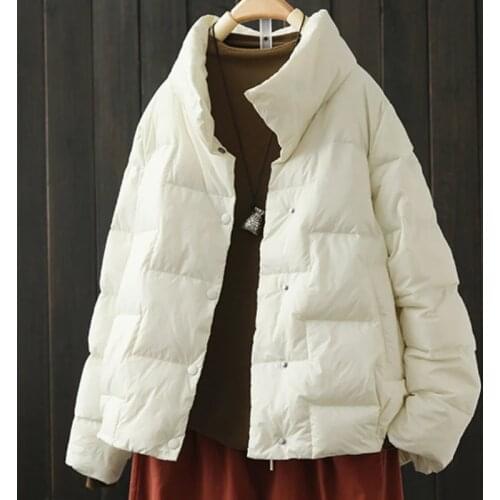 Duck Down Jacket Winter Solid Warm Parkas Women Loose Lightweight Jacket Coat Casual Long Sleeved Outerwear Korean Fashion Coat