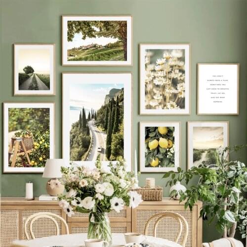Forest Road Castle Flowers Lemon Quotes Wall Art Canvas Painting Nordic Posters And Prints Wall Pictures For Living Room Decor