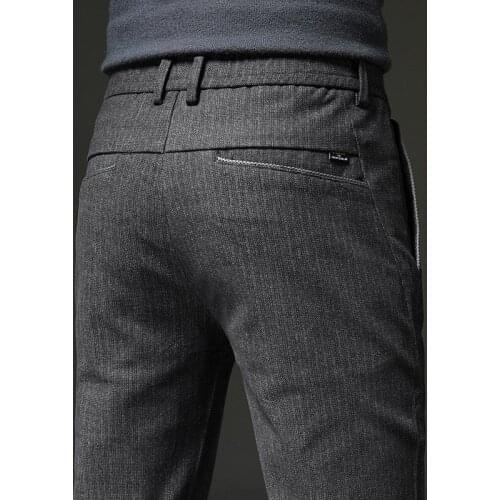 Elastic Waist Striped Pants Men Thicke Autumn Casual Regular Slim Fit Formal Trouser for Men Clothing Wedding Men Trousers 2021