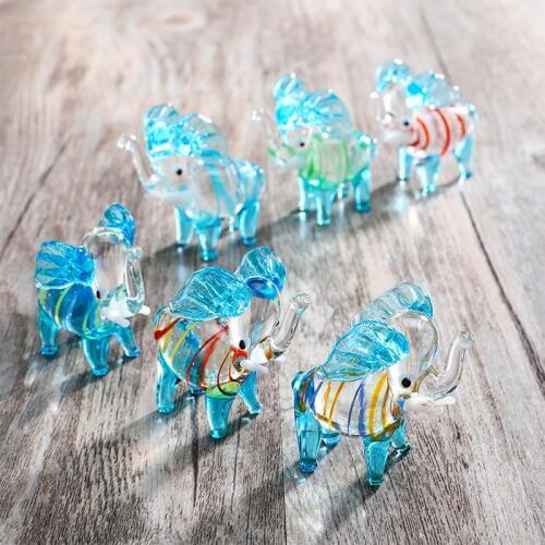 H&D Set of 6,Mini Elephant Glass Figurines Handblown Glass Art Animals Collectible Sculpture Ornaments Creative Gift For Kids