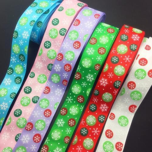 Wholesale 5 Yards 1Inch 25mm Wide Snowflake Printed Grosgrain Ribbon Hair Bow/Christmas/wedding DIY Sewing Craft