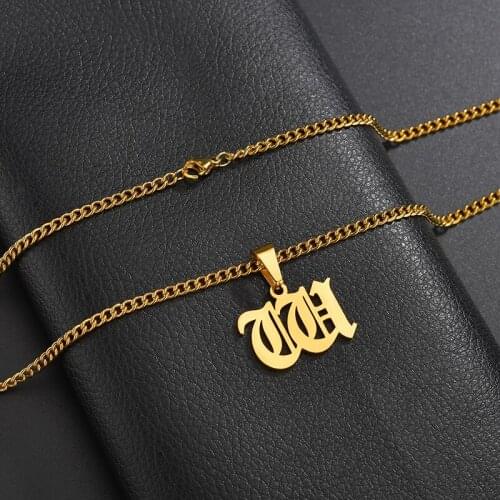 Custom Name Stainless Steel Fashion Initial Letter Necklace for Women Man Old English Letter Diamond Jewelry Pendants Gifts