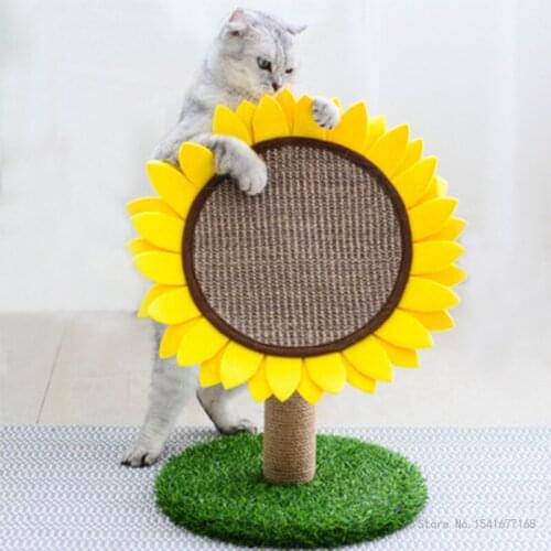 Yellow sunflower scratcher sisal cat toy cute cat claw board sisal column cat tree funny cat pet toy supplies