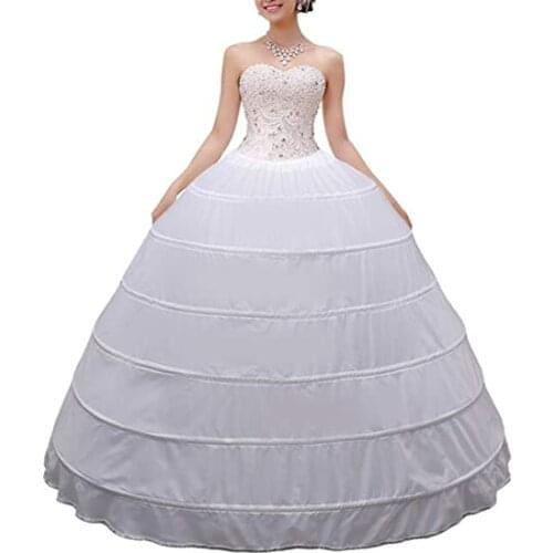 Popular Women Crinoline Petticoat A-line 6 Hoop Skirt Slips Long Underskirt for Wedding Bridal Dress Ball Gown White