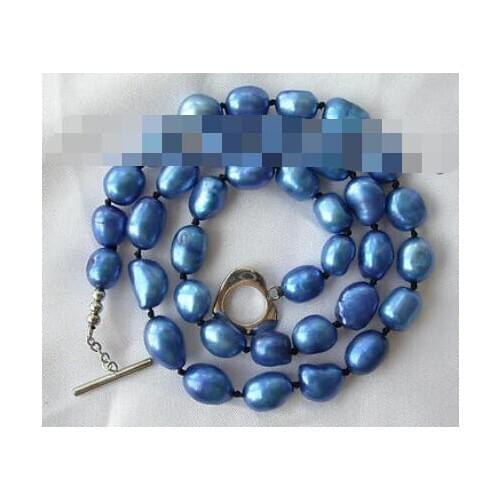 Stunning 9-10mm baroque blue freshwater cultured pearl necklace h96