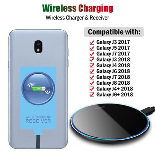 Qi Wireless Charger & Receiver for Samsung Galaxy J3 J5 J7 J4 J6 J8 J4+ J6+ Pro 2017 2018 Wireless Charging Micro USB Adapter