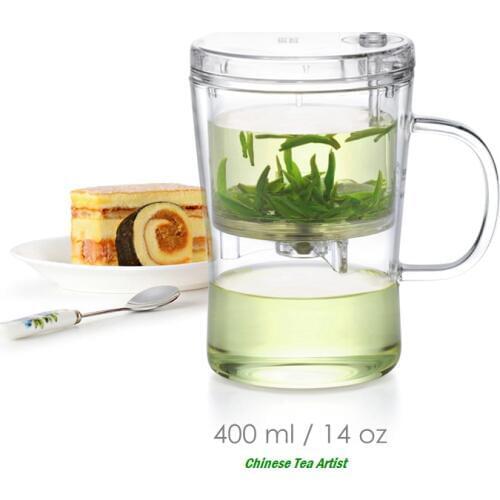 Crystal Clear Borosilicate Tea Cup with Lid and Strainer 400ml,Drinkware Creative, Convenient Tea Maker