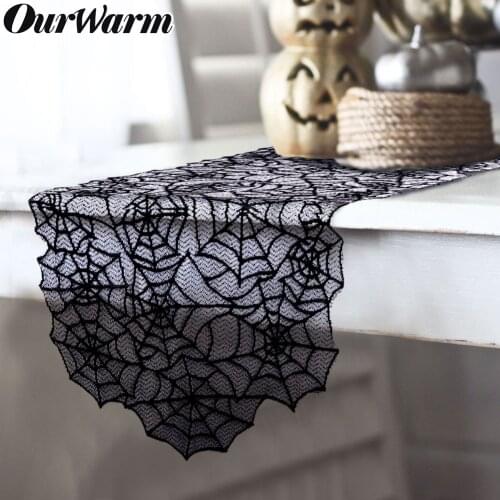 OurWarm 51x203cm Spiderweb Table Cover Halloween Lace Table Runner for Halloween Decoration Accessories Event Party Supplies
