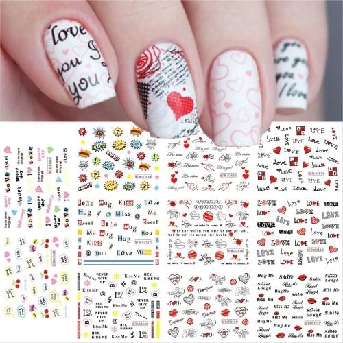 12pcs Valentines Sliders For Nails Love Hearts Nail Stickers Letters Transfer Decals Nail Art Design For Manicure GLBLE2524-2534