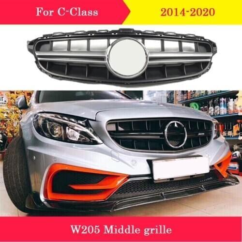 Car styling Middle grille for Mercedes-Benz C-class W205 2014-2020 sports C63S ABS plastic front grille AMG vertical bar