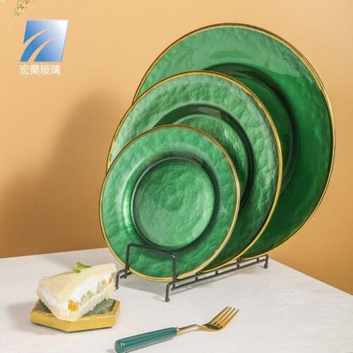 Phnom Penh cold grain glass plate creative round multicolor fruit plate Western meal mat plate sitting room platedecorativeplate