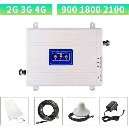 GSM DCS WCDMA 900 1800 2100 2G 3G 4G Cell Phone Booster Tri Band Mobile Signal Amplifier LTE 4g Repeater Cellular Repeater Set