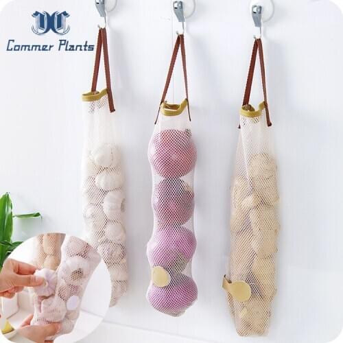 Onion storage Storage of Fruits Vegetables Hanging Hollow Breathable Mesh Bag Portable Handle Garlic Bag kitchen Storage bag
