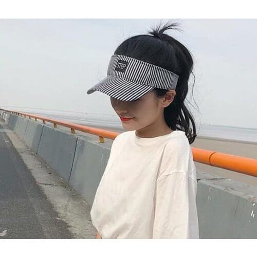 2021 New Beach Sun Visor Hat UV Protection Korean Fashion Visor Cap INS Summer Hat For Women Navy Stripe Unisex Tennis Caps