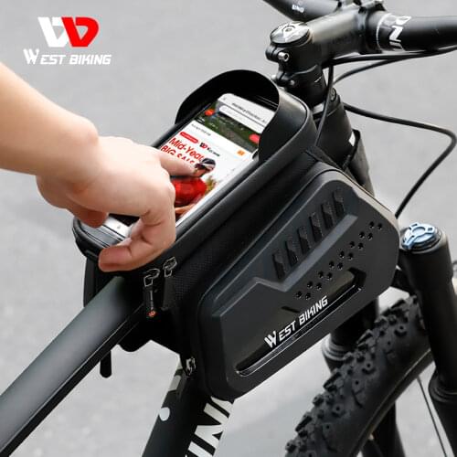 WEST BIKING PU Rainproof Cycling Bag Top Front Tube Bag MTB Mountain Bike Frame Basket 6.2 Inch Phone Touchscreen Bicycle Bags
