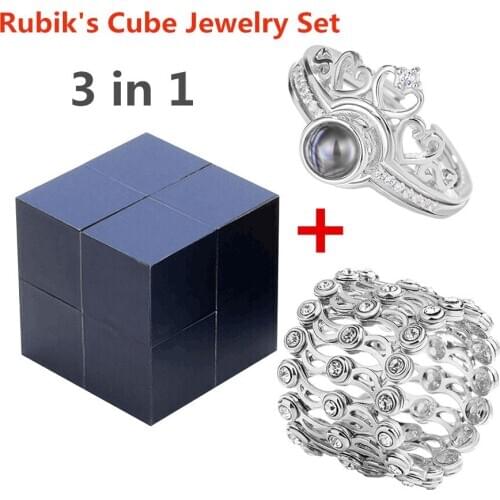 Engagement Rings Jewelry For Women 2021 Luxury Brands Valentines Day Jewelry Set Bracelets Adjustable Ring Magic Cube Box Gifts