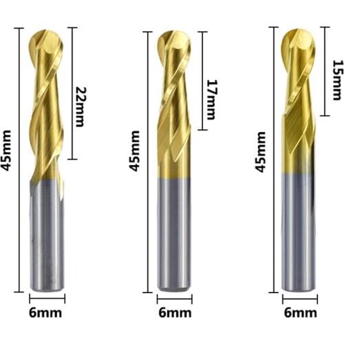 1pc 6mm shank ball nose end mill 2 spiral flute end mill tungsten carbide cnc router engraving bit 15/17 / 22mm