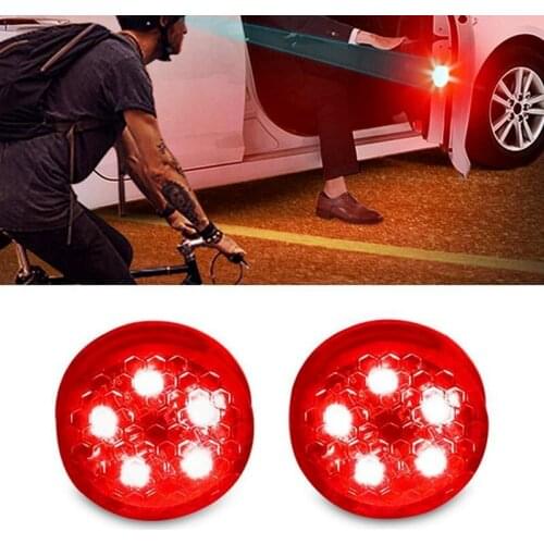 2 Pcs LED Lights Car Opening Door Warning Anti-collision Red Bulbs Portable Wireless Alarm Lamp Auto Strobe Parking Light