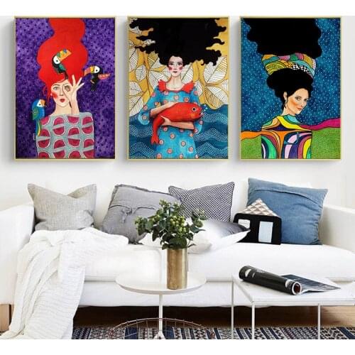 Abstract Girl Hair Flower Women Canvas Painting Wall Art Nordic Posters and Prints Wall Pictures for Living Room Decoration