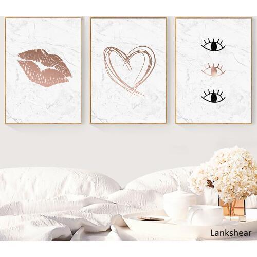 Abstract Marble Poster Rose Gold Canvas Painting Love Eyes Lips Posters And Prints Canvas Pictures For Living Room Wall Painting