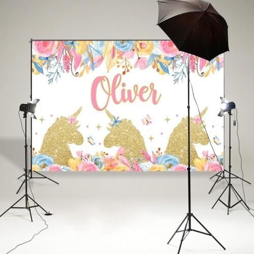 BEIPOTO Unicorn themed flower backdrop photography background for photo studio birthday party decoration dessert table B-843
