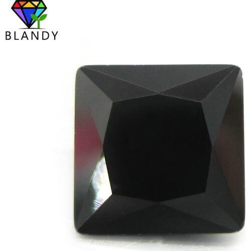 Free Shipping 2x2~12x12mm Square Shape Loose Black Color Glass Stone Princess Cut Synthetic Gems For Jewelry