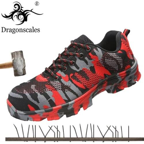 Construction Boots Mens Outdoor Plus Size Steel Toe Cap Work Boots Shoes Men Breathable Camouflage Puncture Proof Safety Shoes