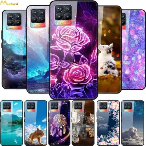 For Realme 8 PRO Case Tempered Glass Phone Cover For Oppo Realme 6S 6 PRO Case Realme8 6pro Funda Cute Girl Rose Flower Dog Cats