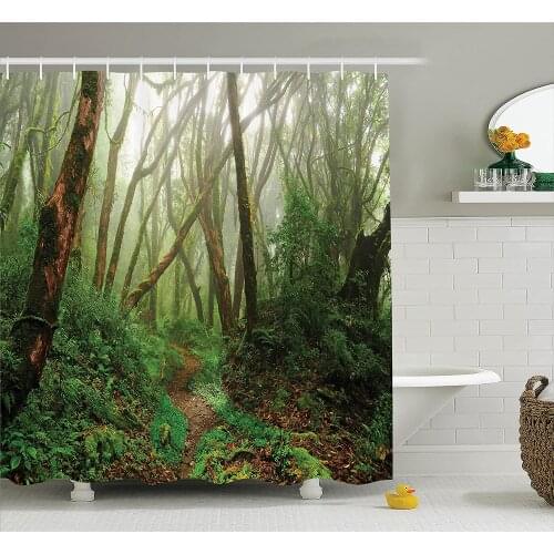 Farm House Shower Curtain Spooky Tropical Exotic Fog Jungle in Rainforest in Nepal Asian Climate Print Bathroom Decor Curtains