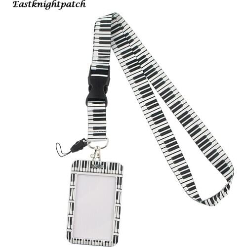 E2712 Cartoon Piano keyboard Lanyard Keychain keys Badge ID Mobile Phone Rope Neck Straps With Card Holder Cover