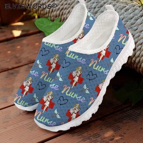 ELVISWORDS Women Nurse Pattern Comfortable Ladies Flats Shoes Breathable Woman Walking Shoes Casual Female Non-slip Lazy Shoes