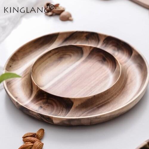 KINGLANG Nut Plate Home Sitting Room Candy Snacks Container Melon Seed Box Creative Fruit Plate Wooden Partition Dry Fruit Plate