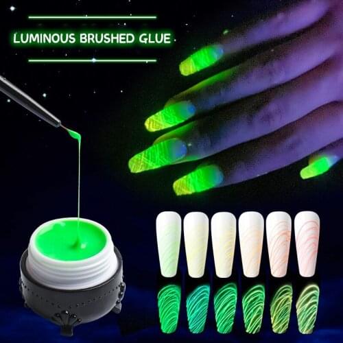 Nail Art Luminous Brushing Glue Fashion 6 Colors Stretch Drawing Spider Phototherapy Glue Nail Painted Art Professional Glue