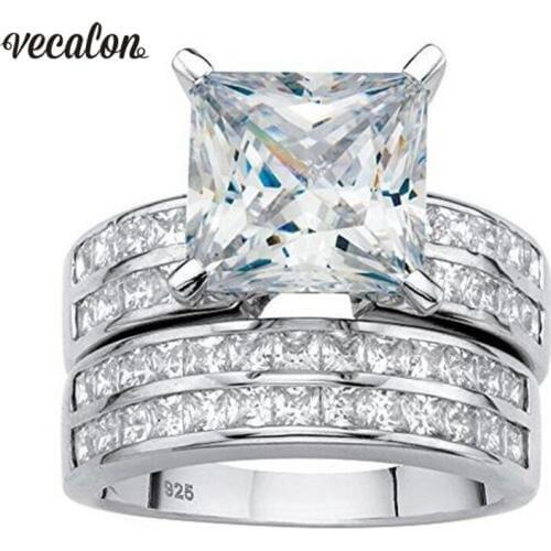 Vecalon Handmade Promise Ring Set 925 sterling silver Princess cut 5A Zircon Cz Engagement rings for women Men Jewelry best Gift