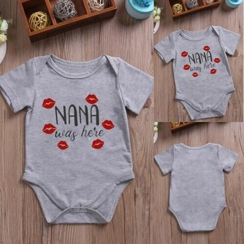 DERMSPE Sexy Lips Print Baby Toddler Rompers Boys Girls Soft Gray Jumpsuit Kids Loose Short Sleeved Bodysuit 0-24M