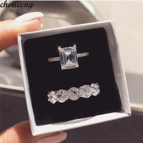 Choucong Female Statement Ring sets 925 Sterling Silver AAAAA cz Promise Party Wedding Band Rings For Women Bridal Jewelry Gift