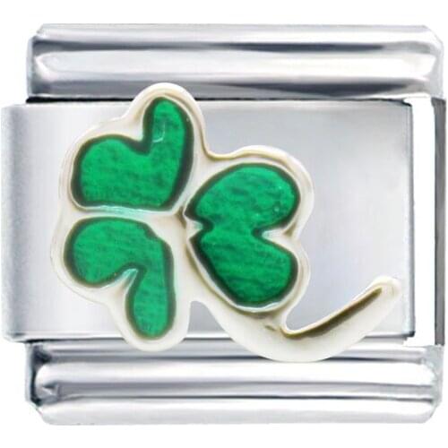 Composable links Classic 9mm women jewelry green enamel lucky 3 leaf clover Italian charm link bracelet fit Zoppini brand