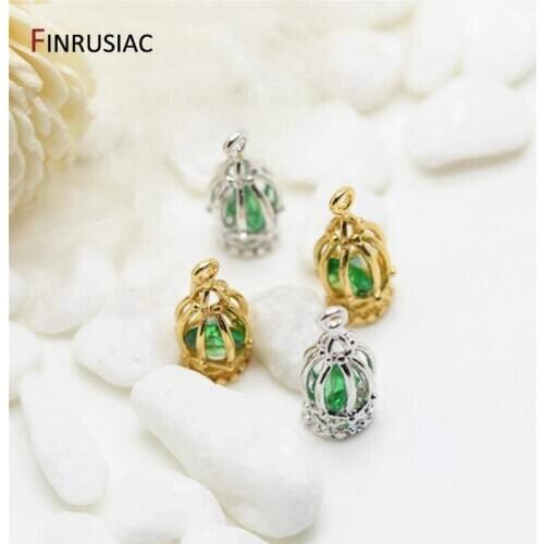 Creative Inside Green Zircon Crystal Cage Pendant For Jewellery Making Components, DIY Charm Bracelet Necklace Earrings