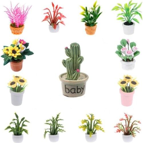 Mini Tree Green Plant Potted Doll House Accessories Succulent Cactus Sunflower Green Leaf Plant Simulation Furniture Toy