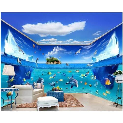 Custom mural 3d photo wallpaper Underwater World Dolphin Iceberg Island Theme Space decor living room wallpaper for wall 3 d