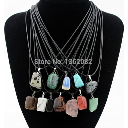 Wholesale 12pcs/lot Fashion Jewelry Opal Tigers eye Stone Irregular Natural Stone Charms Pendants Necklace Gift YN446