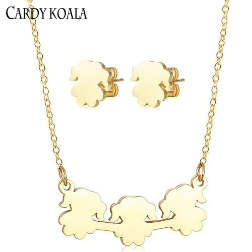 Three cute little people necklace titanium steel forest fresh earrings female