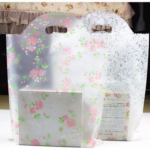 Plastic gift shopping bags plastic Boutique Bag flower lace print packaging bag Festival gift package bag with handle